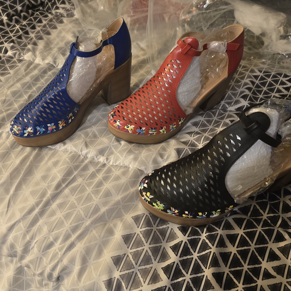 Women's Stylish Cutout Heels - Black, Red, Blue